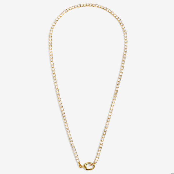 CHARM BAR | CZ TENNIS CHAIN | 1 Charm Clasp | Silver Plated mor Gold Plated| Necklace | 18 1/8"