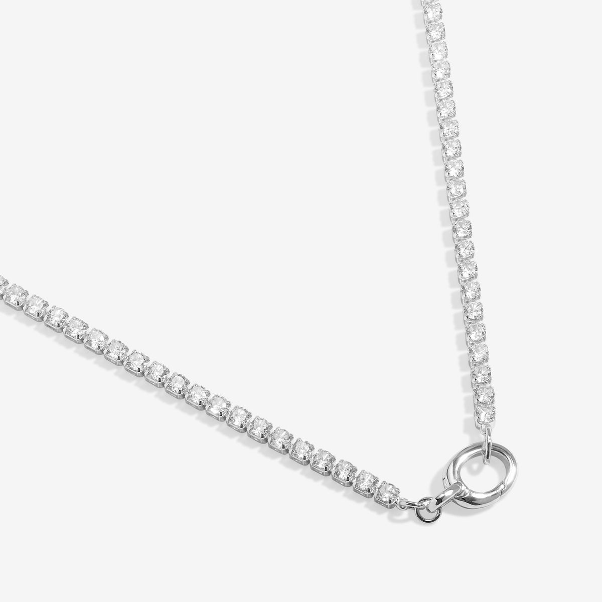 CHARM BAR | CZ TENNIS CHAIN | 1 Charm Clasp | Silver Plated mor Gold Plated| Necklace | 18 1/8"