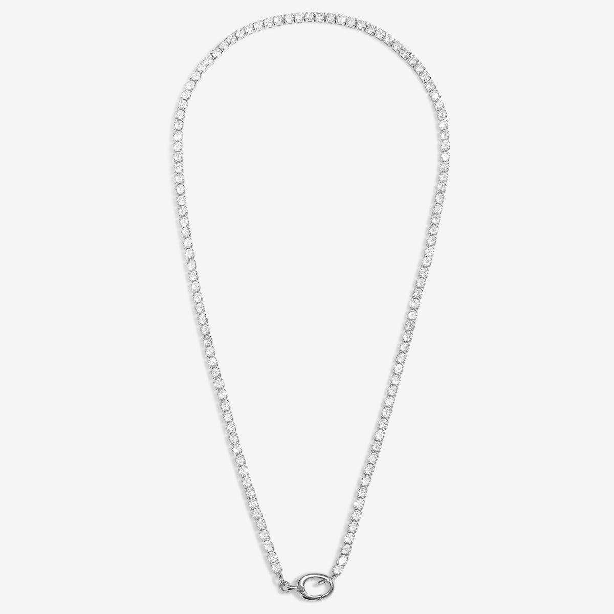 CHARM BAR | CZ TENNIS CHAIN | 1 Charm Clasp | Silver Plated mor Gold Plated| Necklace | 18 1/8"