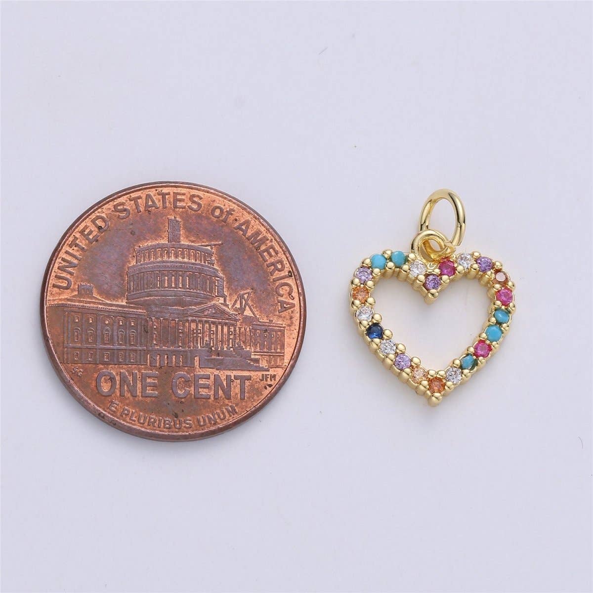 Dainty Colorful Micro Pave Heart Charm, Cubic Heart Shape Charm Gold Love Charm 17mm x 12mm for bracelet necklace earring charm E-517