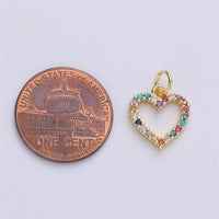 Dainty Colorful Micro Pave Heart Charm, Cubic Heart Shape Charm Gold Love Charm 17mm x 12mm for bracelet necklace earring charm E-517