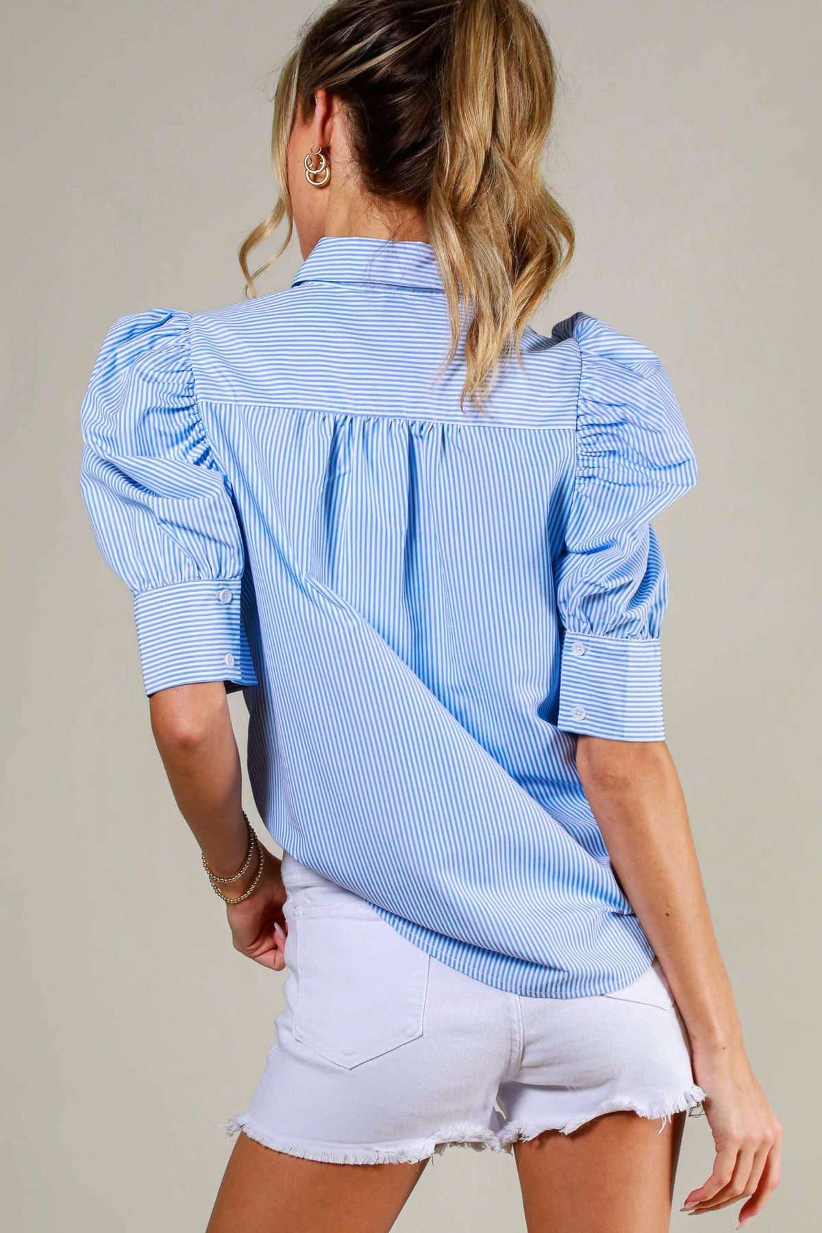 Autumn Collared Neck Short Puff Blouse