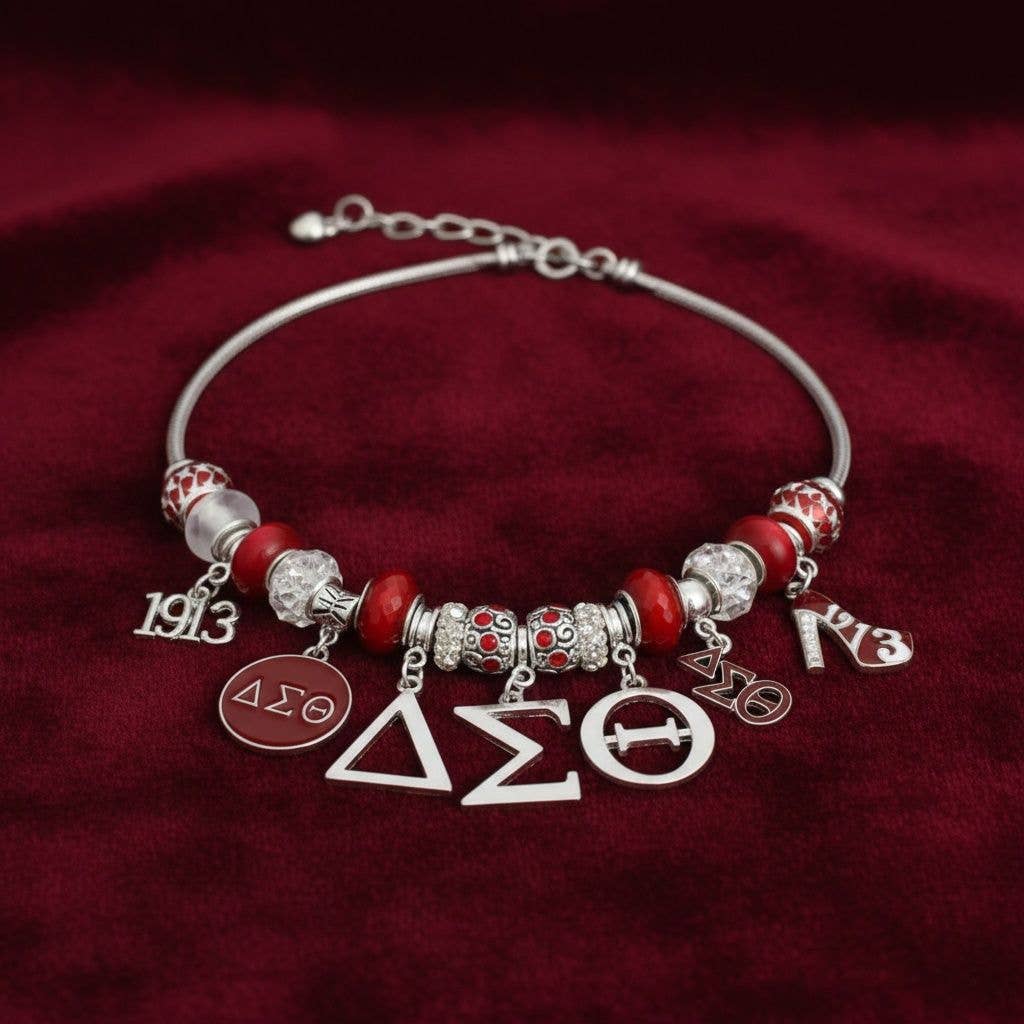 Delta Sigma Theta Sorority Snake Chain Luxe Bead and Charm Necklace