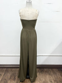 Strapless Twist Front Wide Leg Jumpsuit: Olive / M