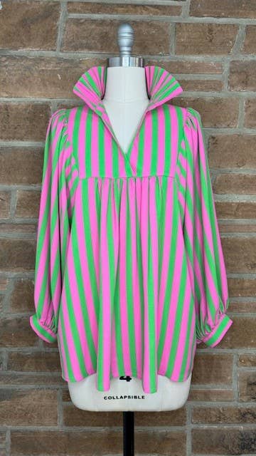 MORGAN CABANA PINK & GREEN STRIPE TOP