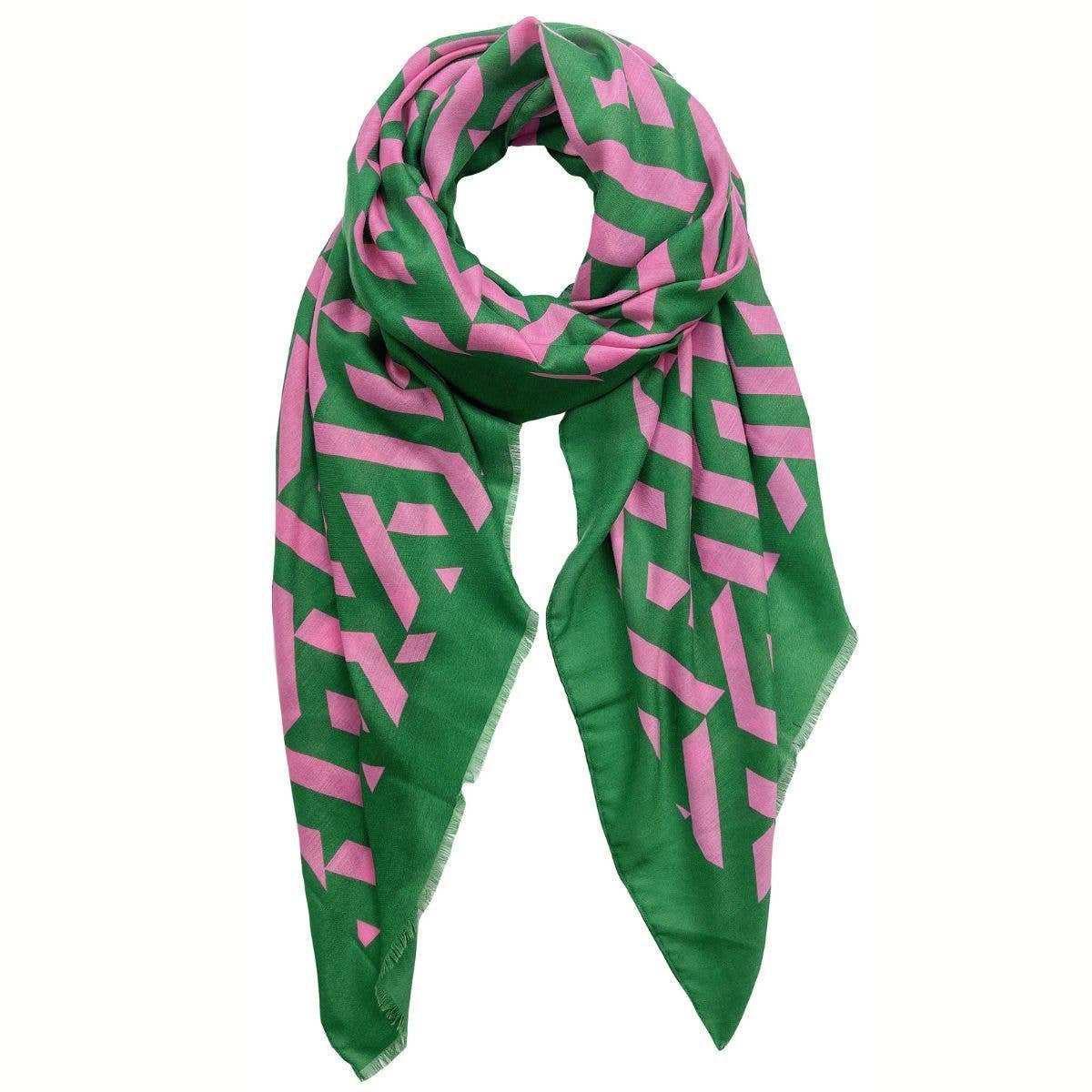 Scarf Wrap Geo Print Pink Green for Women