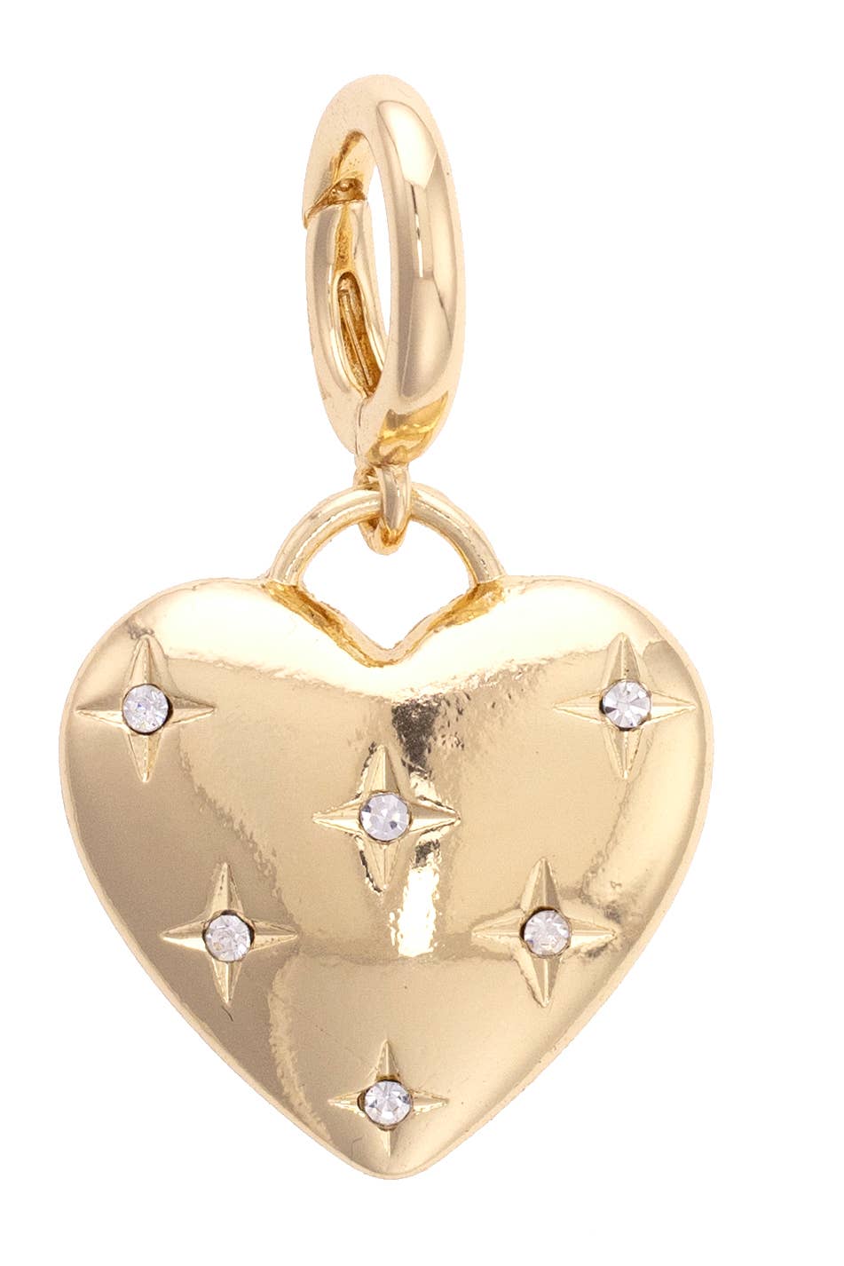 Canvas Style Charm Bar-Rhinestone Heart Pendant Charm in Shiny Gold