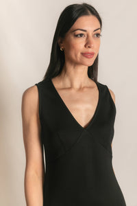 P. CILL Butter Modal Ruffle Bottom Sleeveless Midi Dress: Black / M