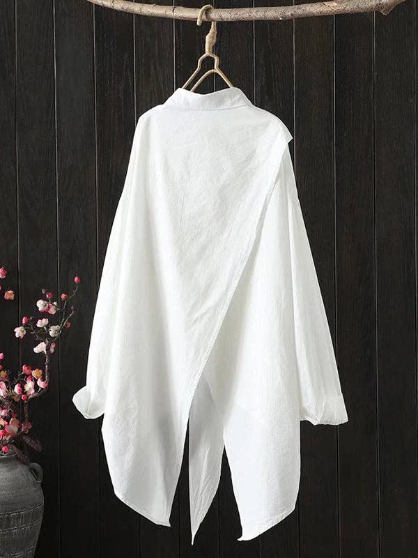 Urban Loose Black White Long Sleeves Irregular Blouse: BLACK / One_size