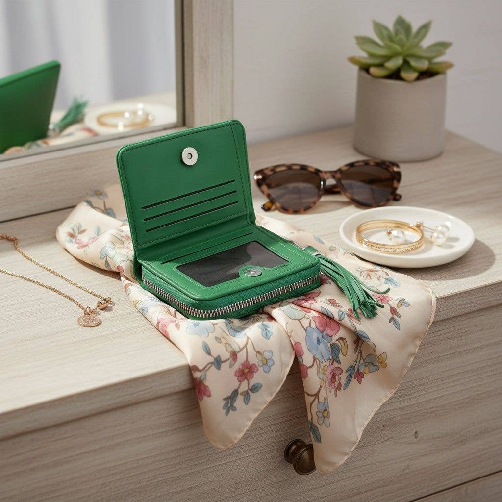AKA Green Tassel Keychain Zipper Wallet Updated: Color: Green / Plating: - / Size: 4.55 x 1.5 x 3.75 inches