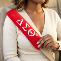 Delta Sigma Theta Red Seat Belt Cover Set: Red and White / Multi Tone / 9.5 x 2.5 inches