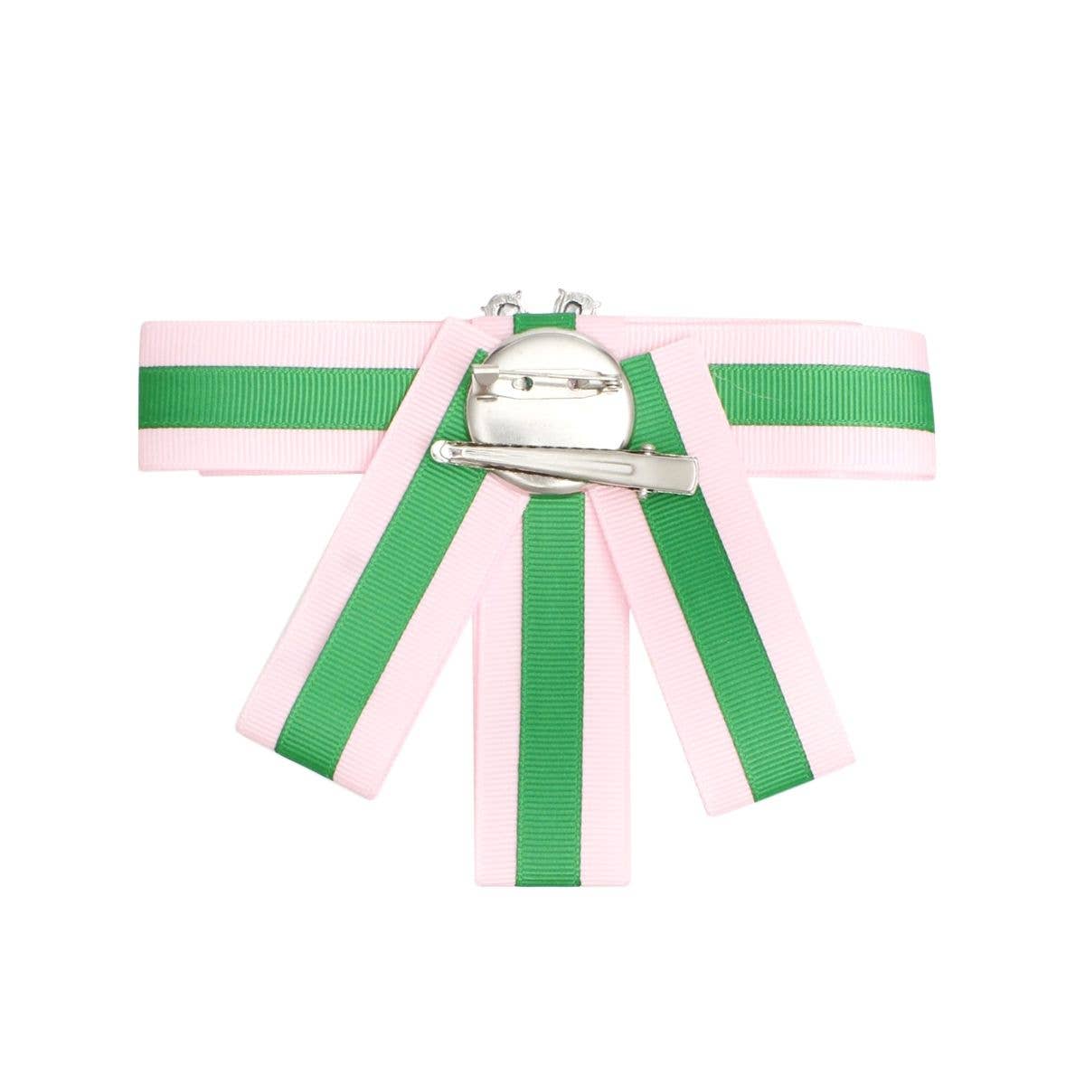 AKA Sorority Pink Green Bow Tie Style Brooch