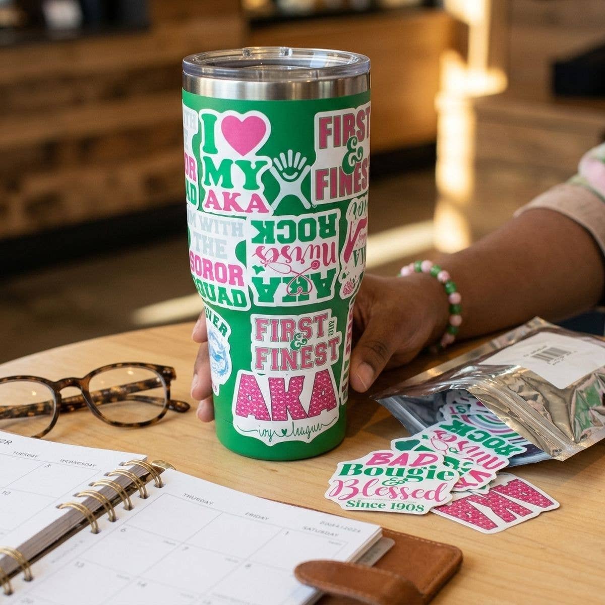 Alpha Kappa Alpha 60 Piece Sticker Set: Pink and Green / Multi Tone / Assorted 2 x 2 inches