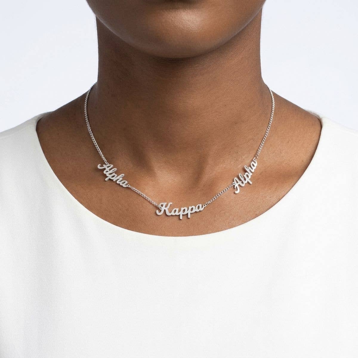 Alpha Kappa Alpha Silver Script Chain Necklace: Silver / Rhodium / 17 + 2 inches