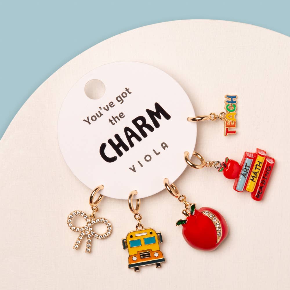 5-Pc Assorted School Theme Charm Set: Yellow Gold