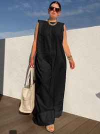Sleeveless Wide Leg Shoulder Pad Solid Color Jumpsuits: GREEN / M