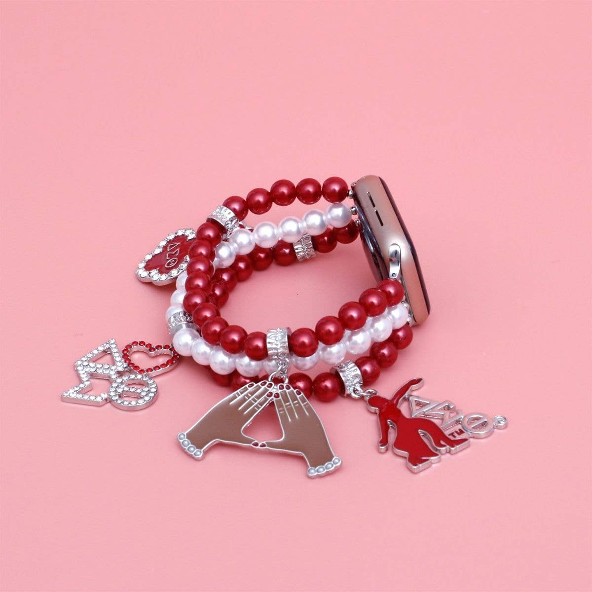 Delta Sigma Theta Red and White Pearl Charm Watch Band