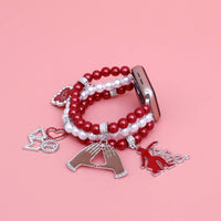 Delta Sigma Theta Red and White Pearl Charm Watch Band