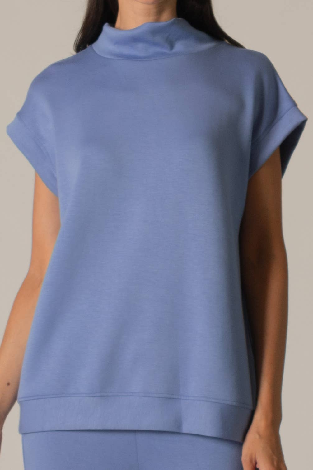 P. CILL Butter Modal Mock Neck Capped Sleeve Top: Cornflower Blue