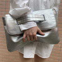 Crocodile Print Clutch With Wrist Strap: COFFEE