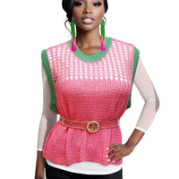 Vest Top Pink and Green Crochet for Women: Pink and Green