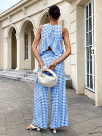 Gingham Pants & Top Set: Black / L