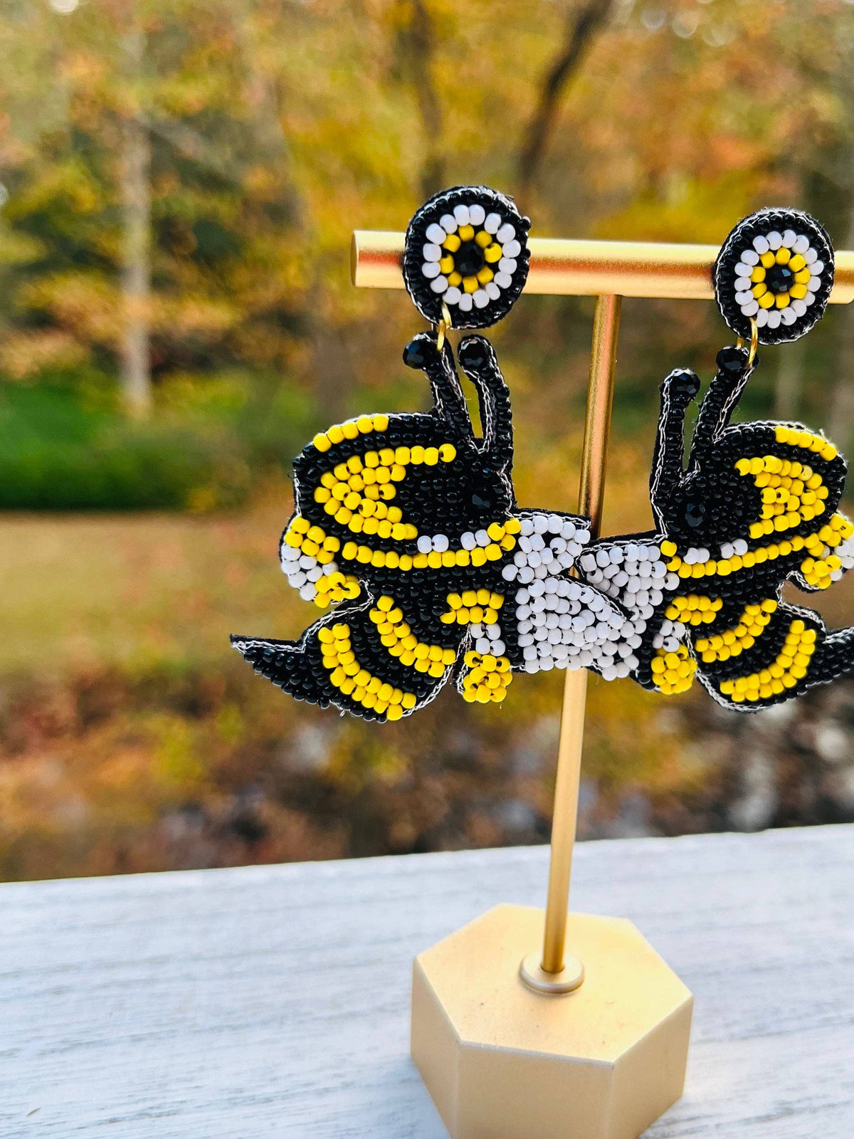 Bee Beaded Statement Earrings Buzz Georgia Tech Game Day