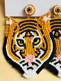 Tiger Beaded Statement Earrings Tailgate Animal Game Day