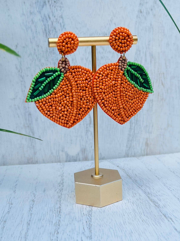 Peach Beaded Statement Earrings
