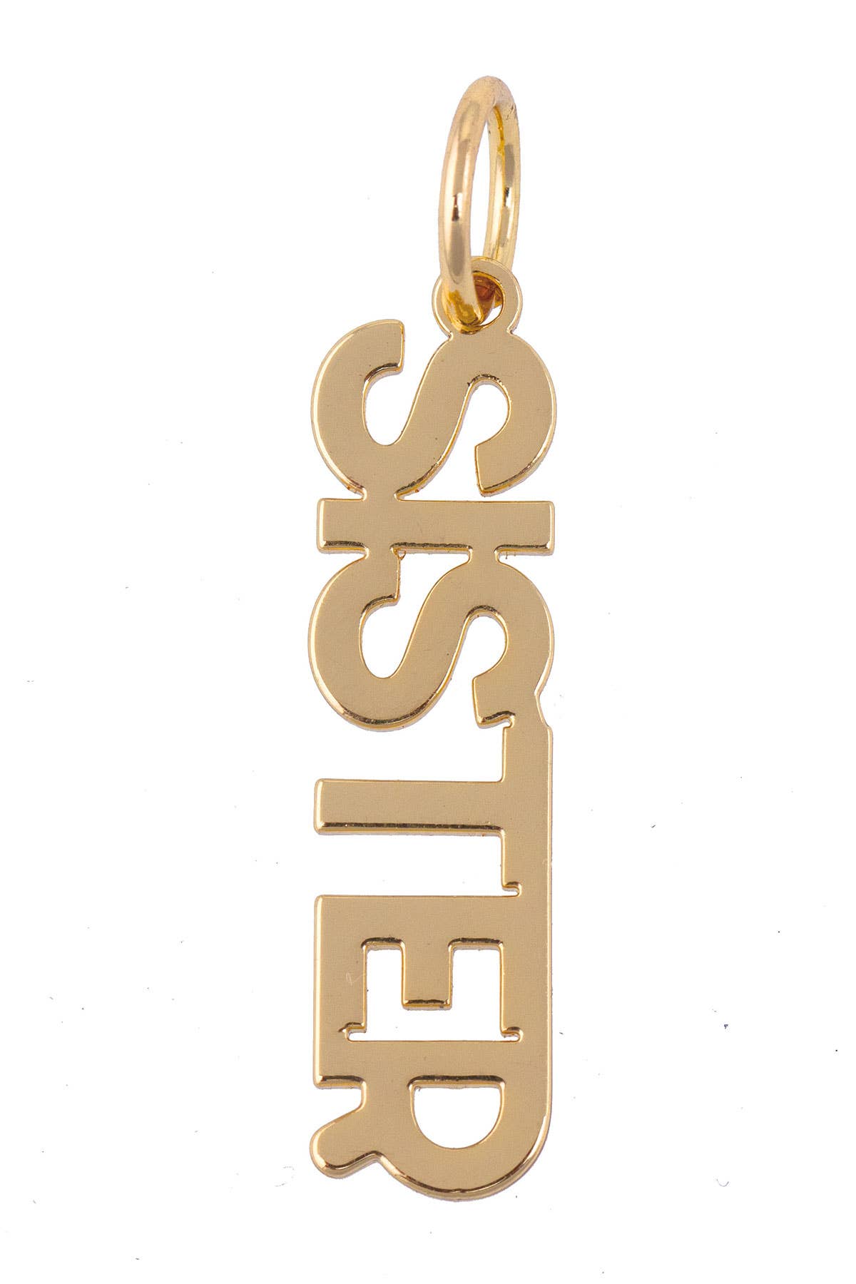 CANVAS STYLE CHARM BAR-"SISTER" Block Letter Charm in Shiny Gold