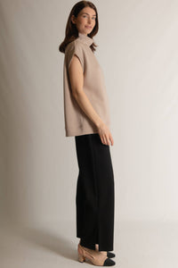 P. CILL Butter Modal Mock Neck Capped Sleeve Top: Black, Taupe  or Navy