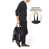 Drawstring Bag with Water Bottle Holder and Pockets Gym Bag: Black