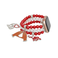 DST Sorority Red White Pearl Watch Band for Women: Red and White / Pearl / Stretch to Fit