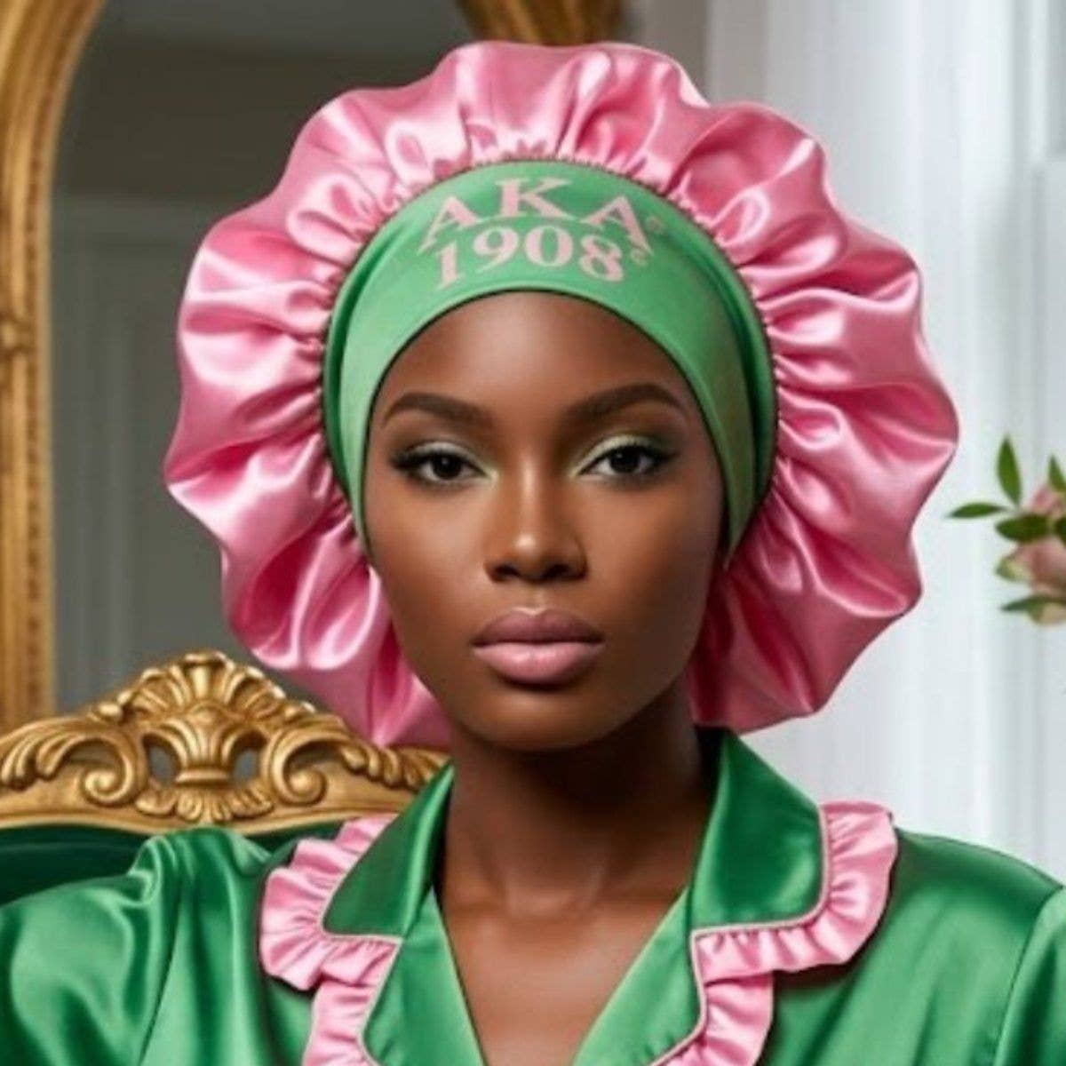 AKA Pink Silky Satin & Contrast Band Sleep Bonnet: Pink / Multi Tone / Stretch to Fit
