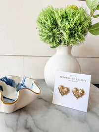 Gold Pearl Heart Statement Studs - Valentine's Xoxo