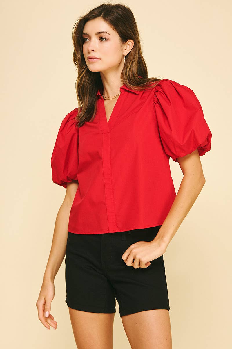 BRENDA BUBBLE SLEEVE BLOUSE TOP