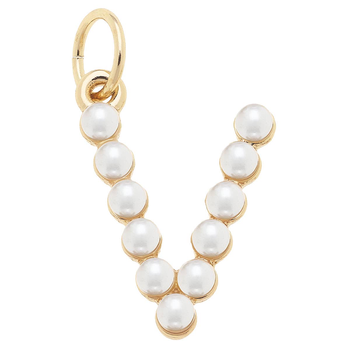 Pearl-Studded Letter Charm in Ivory: T