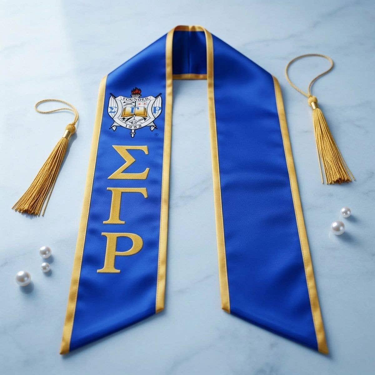 SGRHO Print Legacy Honor Stole in Blue with Gold: Color: Gold and Blue / Plating: Multi Tone / Size: 72 x 5 inches