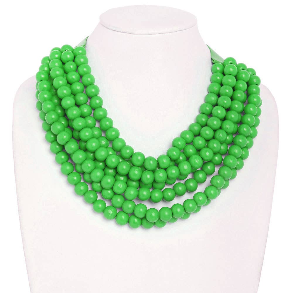 WOOD BEADED LAYERED MAGNETIC NECKLACE CLASP