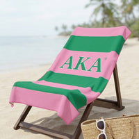 AKA Pink and Green Microfiber Stripe Beach Towel