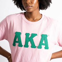 AKA Embroidered Patch XL T-Shirt Sorority Apparel: Pink and Green / Multi Tone / X-Large