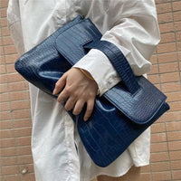 Crocodile Print Clutch With Wrist Strap: KHAKI
