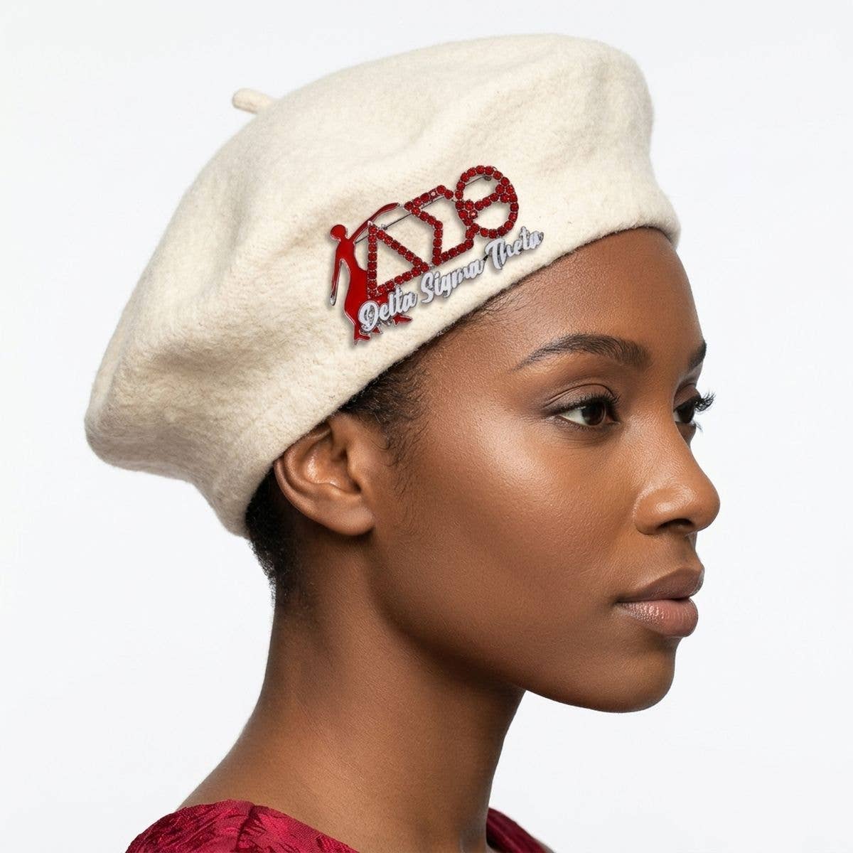 Delta Sigma Theta Red Fortitude Rhinestone Brooch: Red and White / Rhodium / 1.5 x 2.75 inches