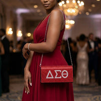 DST Red with Clear Rhinestone Flap Snap Clutch Bag