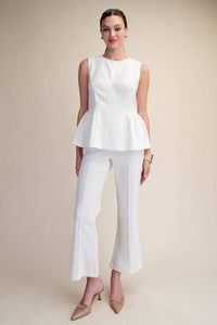 Peplum Top Round Neck Stitch Detail : Red / S