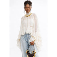 Cami Chiffon Tiered Loose Long Sleeve Sheer Blouse Top
