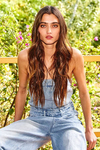Halo Corset Style Strapless Denim Jumpsuit LIGHT DENIM