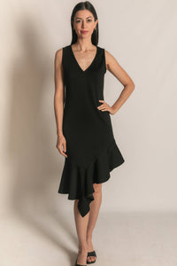 P. CILL Butter Modal Ruffle Bottom Sleeveless Midi Dress: Black / M