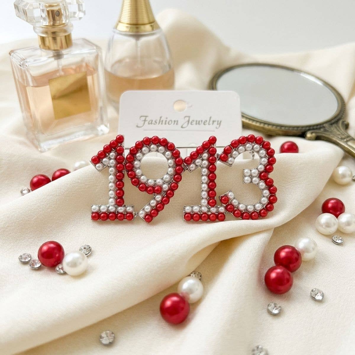 Delta Sigma Theta 1913 Red White Pearl Brooch Pin