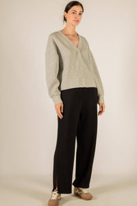 P. CILL Butter Modal Rib Contrast Oversized Cropped Cardigan: H.Grey